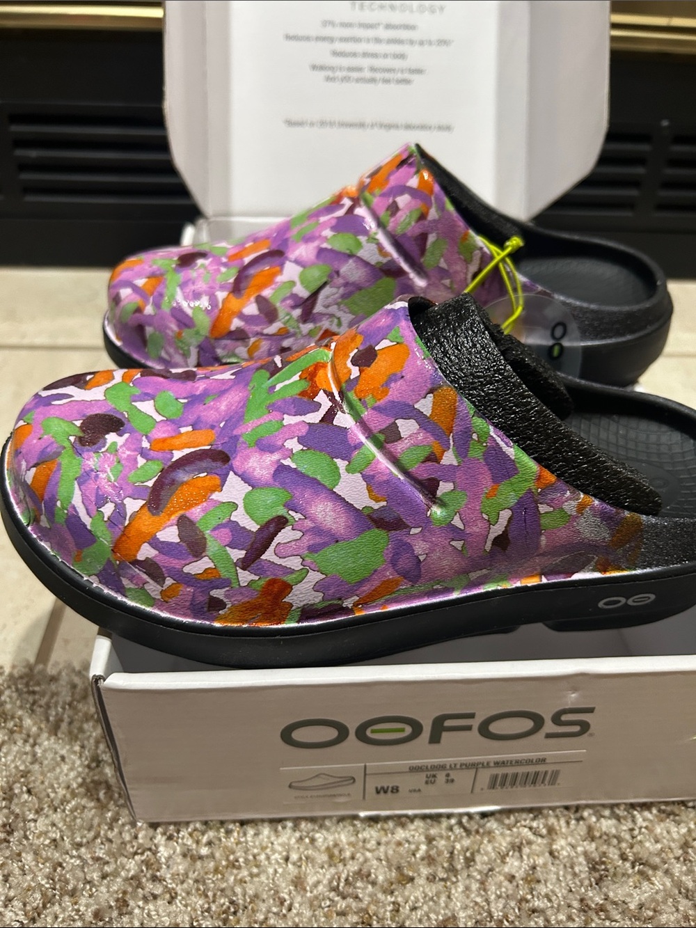 OOFOS Purple Multicolor Camo Slip-On clog